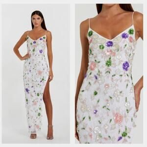 Mac Duggal 10893 Purple Embellished Lace Sleeveless V Gown white multi 6 CL1